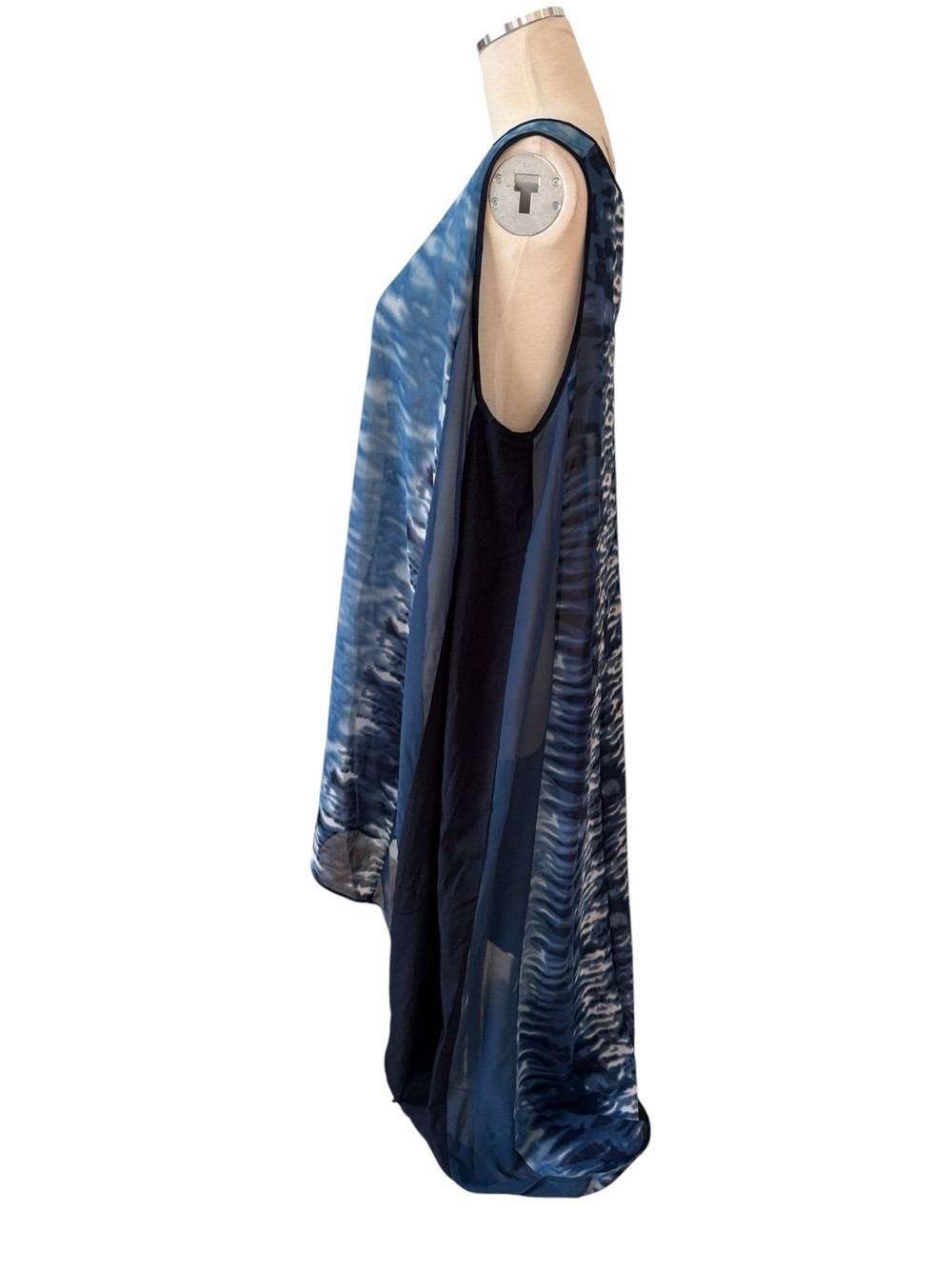 Hope & Luck Navy Blue Sheer Sleeveless Asymmetric Dress Beach Coverup sz XL - Picture 6 of 8